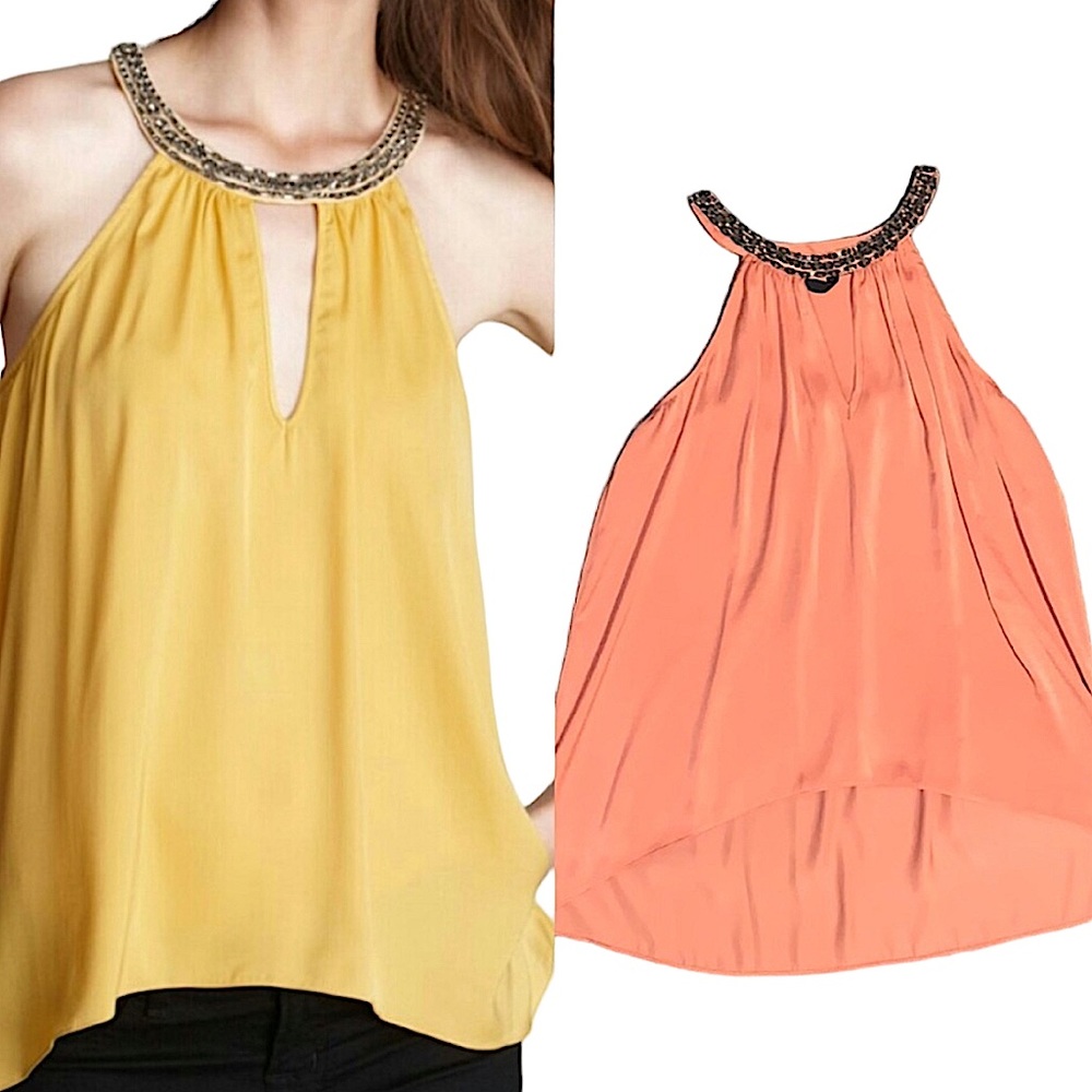BCBGMAXAZRIA:  Jewel Embellished Silk Halter Top - Size XS